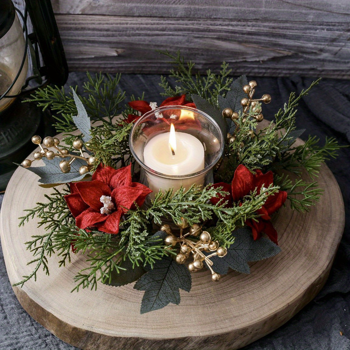 TEMU Charming Pine Christmas Table Wreath - Holiday Family Gatherings, No Battery Needed