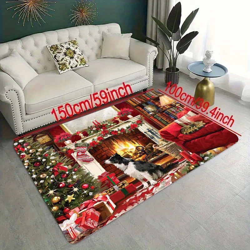 

1pc Christmas Kitchen Mat - , Non-slip & Stain-resistant Polyester Rug For Home Decor, Living Room, Entryway, And Balcony - Machine Washable, Holiday-themed Floor Protector