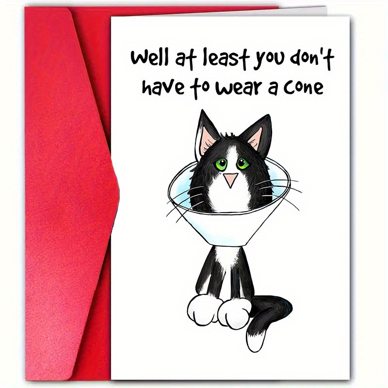 

Funny '' Greeting Card, 1 Piece With , Paper Material, Universal Recipient, Ideal For Anyone Who Needs A Laugh - 'at You Don't Have To Wear A Cone' Cat ,