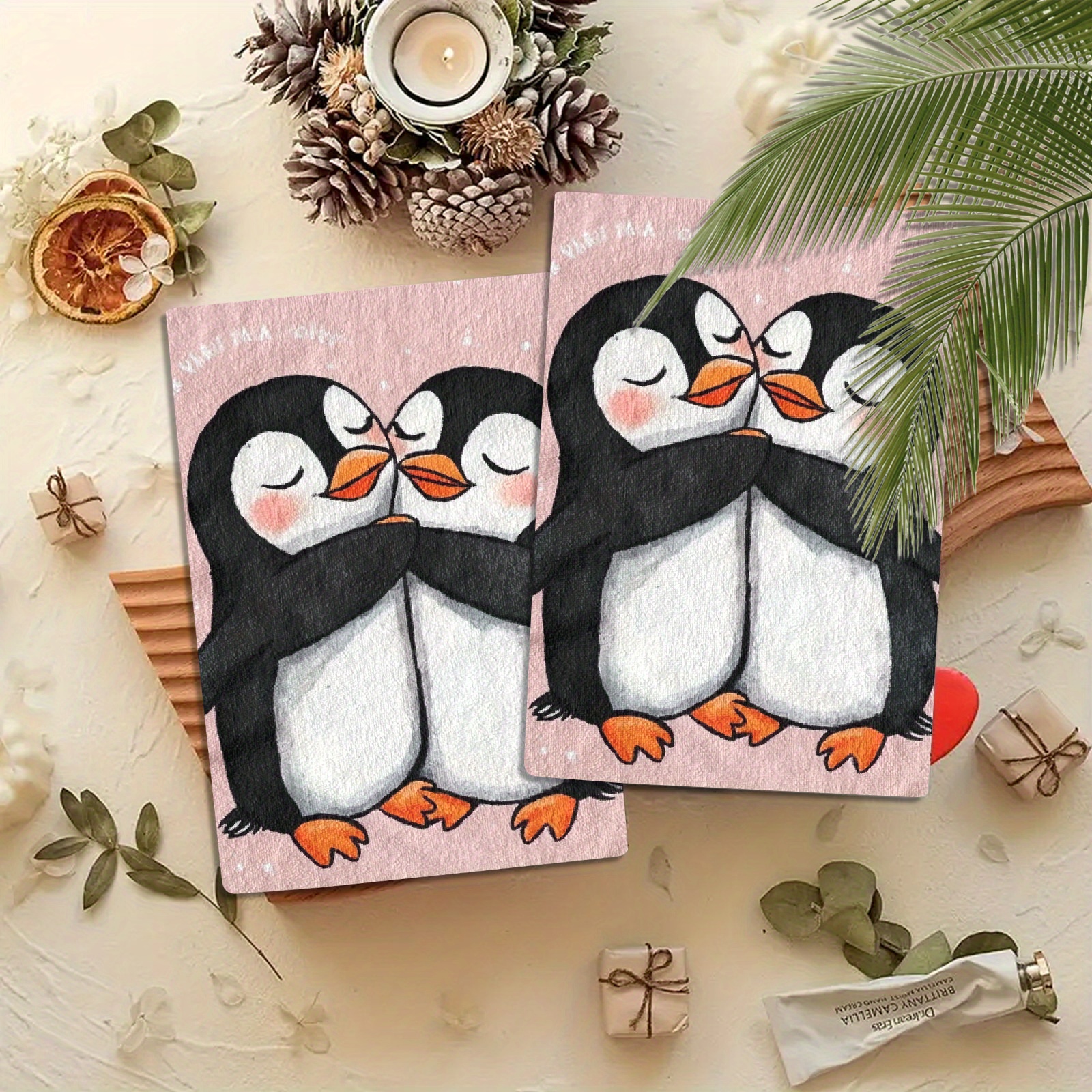 

2pcs Penguin-themed Microfiber Kitchen Towels - Quick Dry, Soft & Absorbent Dish Cloths For Home Decor, Perfect Housewarming Gift, 27.2x18.4 Inches