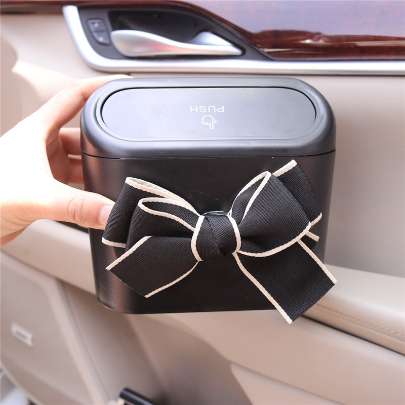 1pc Bow Car Multi-functional Trash Can - Stylish Hanging Storage Box For Car Cleaning And Organization