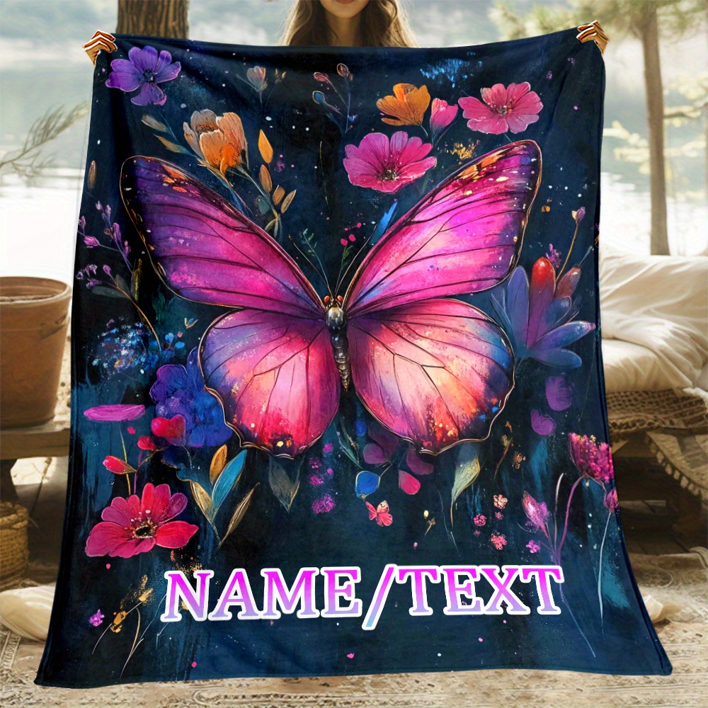 

Personalized Floral & Butterfly Blanket - Soft, Lightweight Flannel Throw For Couch, Bed, Travel | Custom Name Gift Idea