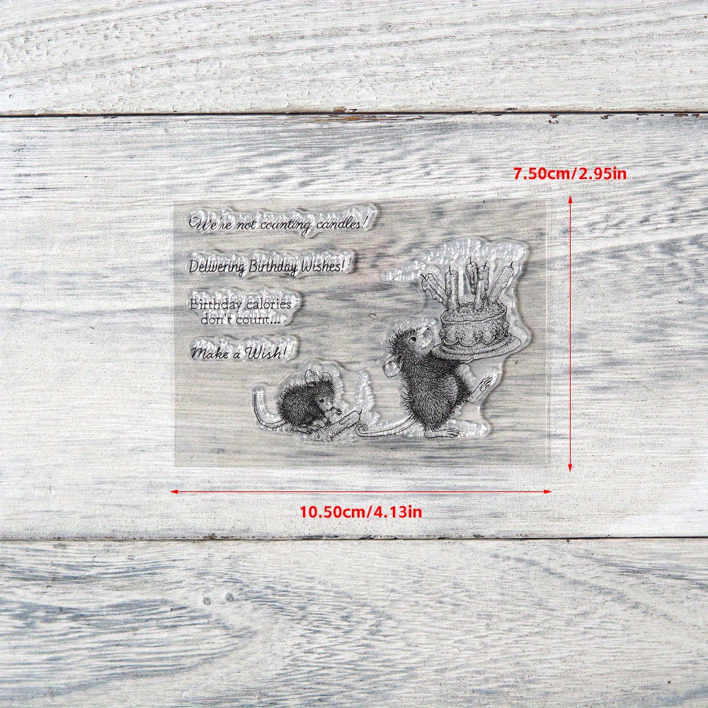 Image of Art Beautiful Birthday Cake, And Cute Little Mouse Clear Stamps For Card Making And Scrapbooking - Perfect For Coloring And