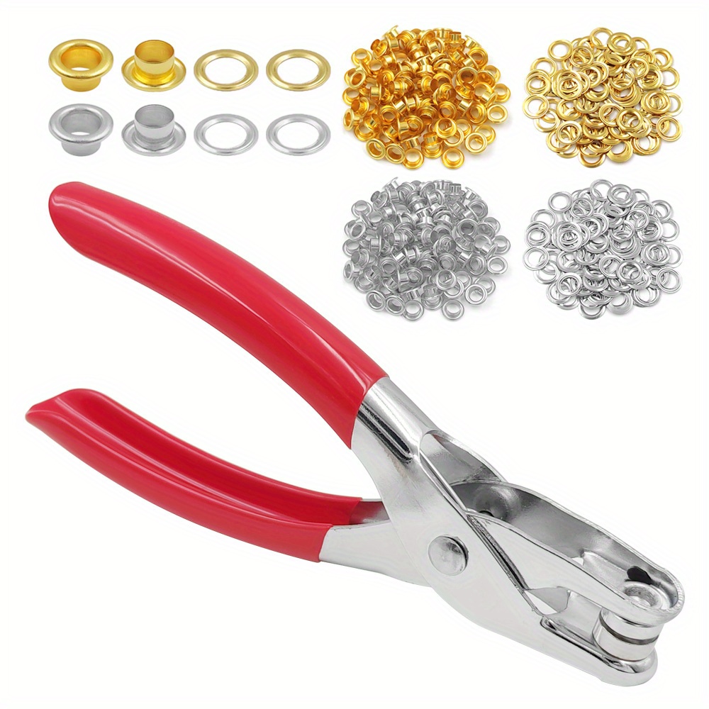 

Hamoshop 4mm/6mm/12mm Eyeglass Pliers With 100pcs Golden/silver Grommets, Leather Crafting Tool Kit, Carbon Steel & Iron, Sewing Accessories For Artwork & Crafts