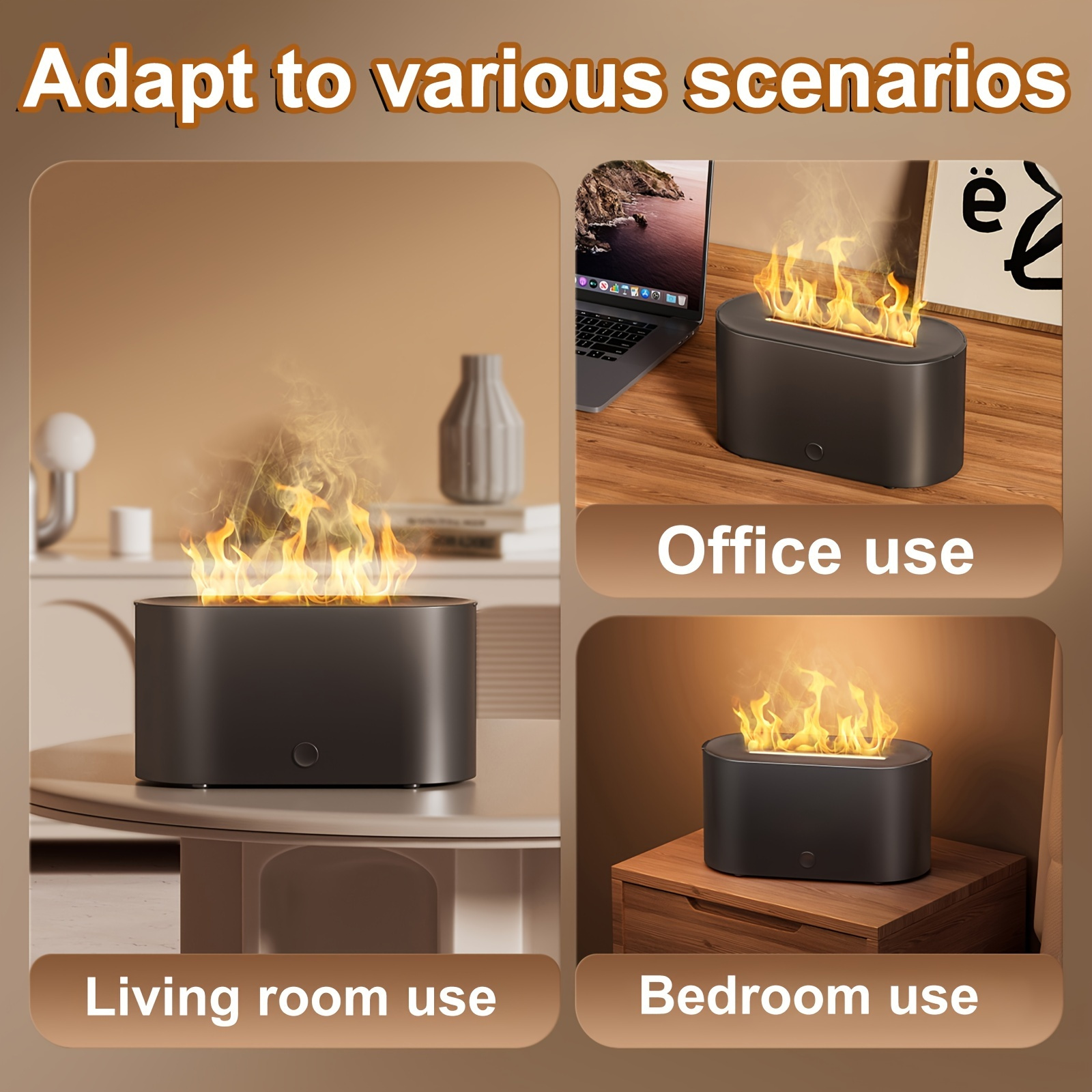 

7-color Simulated Flame Humidifier With Flame-shaped Smoke Design For Bedroom Use. Essential Oils Added As An Air Diffuser For Home, Office, Gifts, And Ambient Lighting