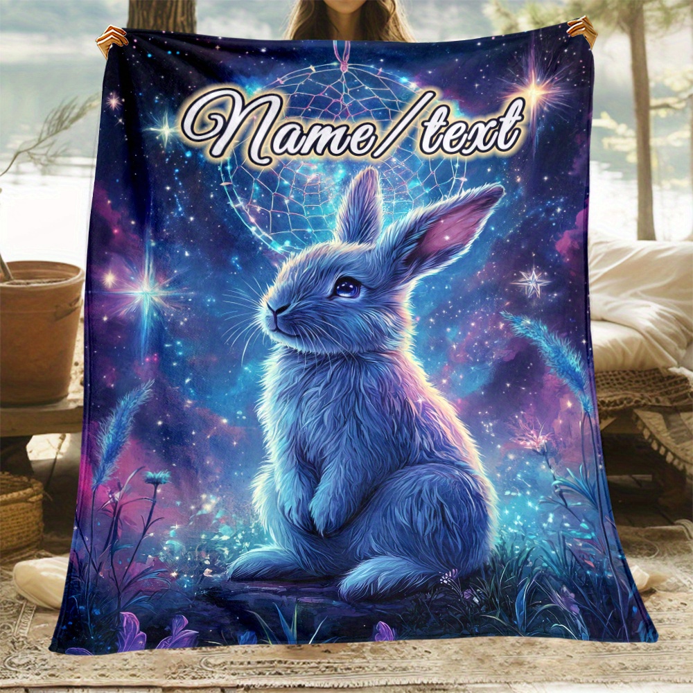 

Custom Name Rabbit Flannel Throw Blanket - Soft, Lightweight & Warm For Couch, Bed, Travel, Camping - Personalized , Fleece Blanket