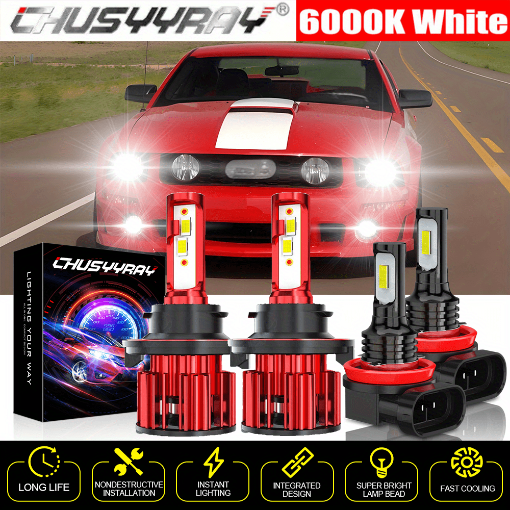 TEMU Led Headlight + Fog Light Bulb Combination 9008+h11 Suitable For 2005-2012 Dual-sided Cob Chip 120w 32000lm 6000k Cold White Plug And Play