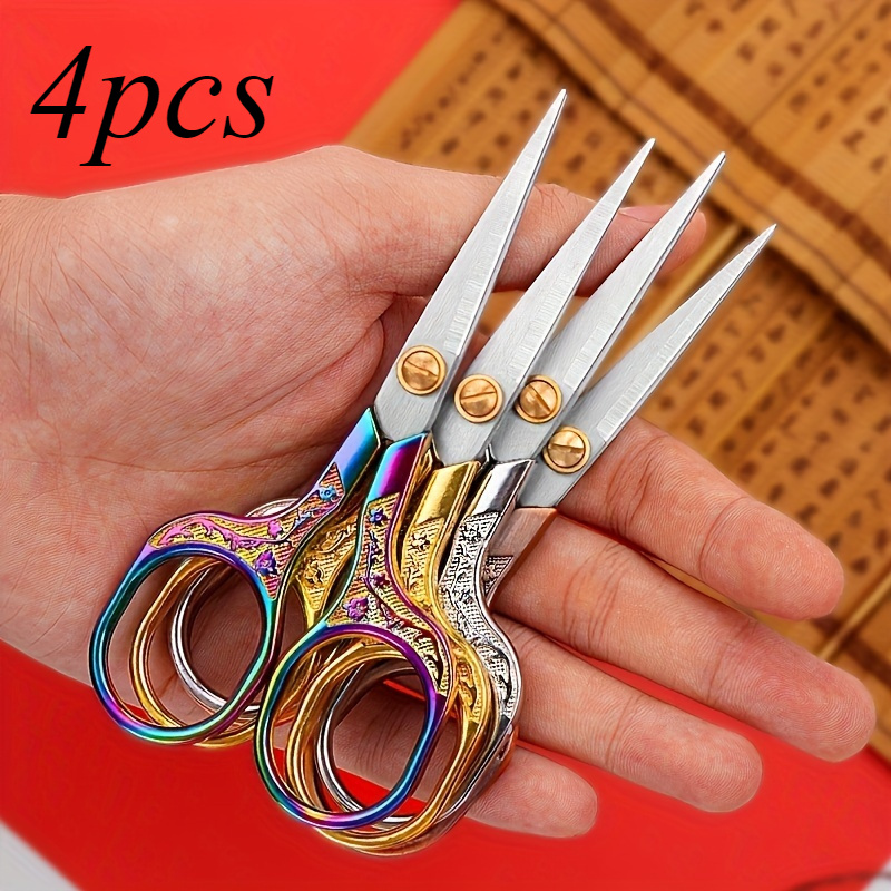 

4pcs Vintage Stainless Steel Sewing Scissors - Embroidery & Fabric Cutter, Thread Shears For Use