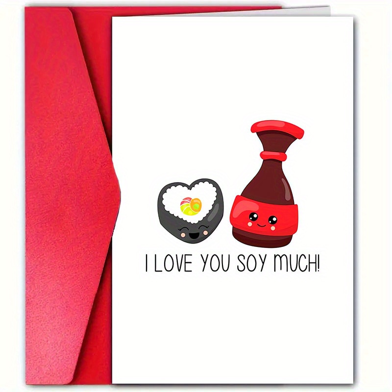 

1pc 's Day Greeting Card With Envelope, Love Pun "i Love You Soy Much" Design, Boyfriend, Girlfriend, Husband, Wife - Paper Material, Suitable For All Recipients On Valentine's Day