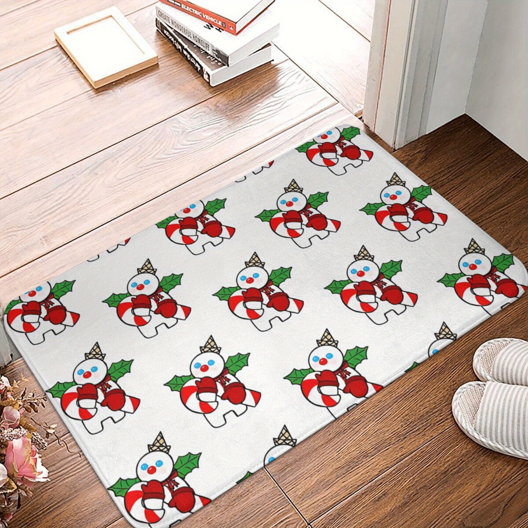 

Mr. & Candy Cane Christmas Bath Mat - Machine Washable, Lightweight Polyester Rug For Home Decor, Perfect Gift