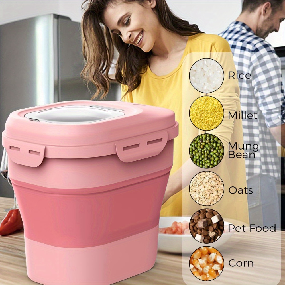 

1pc 30-pound Collapsible Silicone Dog Food Storage Container With Airtight Lid, Leak-proof Square Pantry Bin For Pet Food, Grain, Flour, Sugar, Rice - Kitchen Organizer With Rolling Wheels