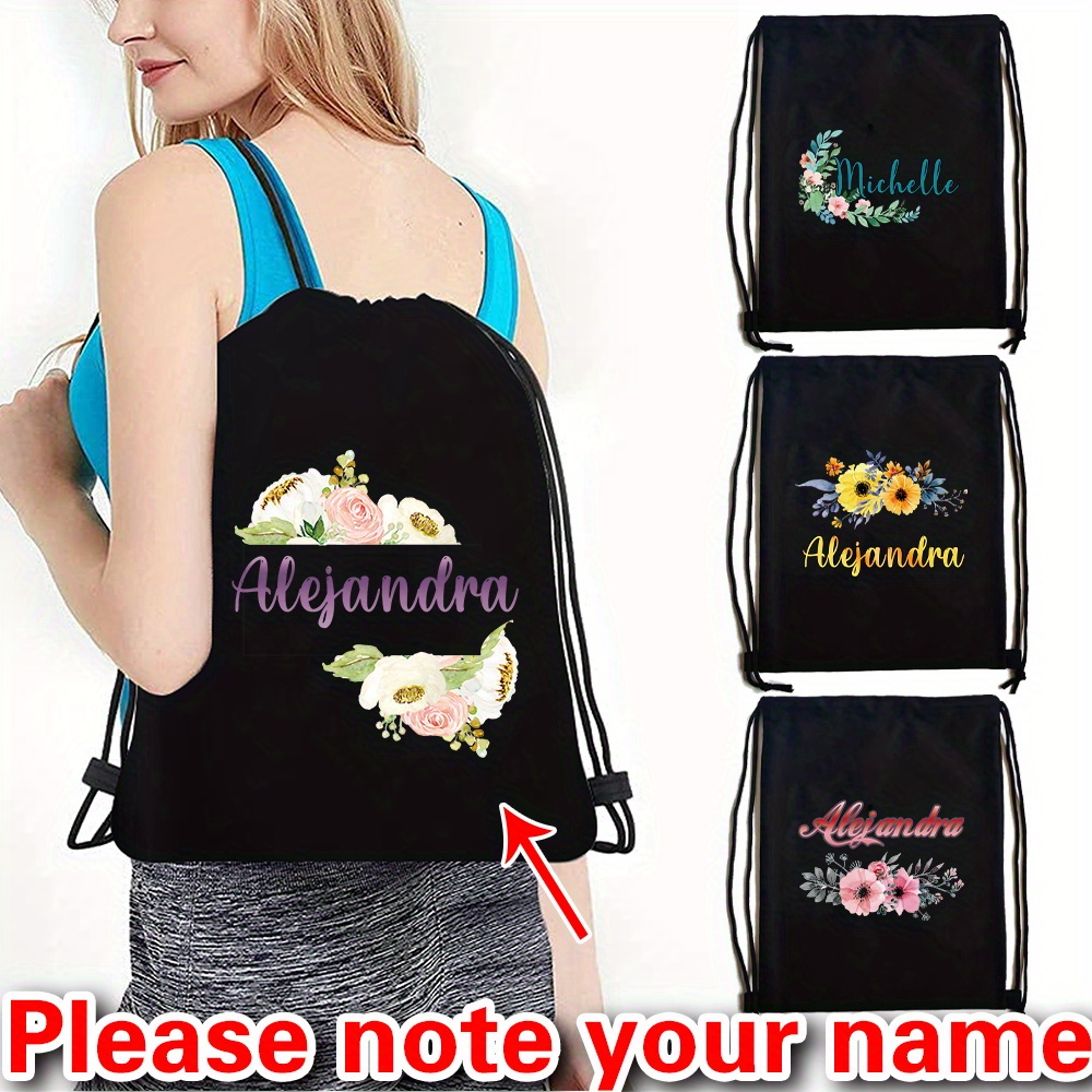 

Personalized Canvas Drawstring Backpack - Custom Name Sports Gym Bag For Outdoor Activities, Swimming, Hiking, Camping, Casual Travel - Black