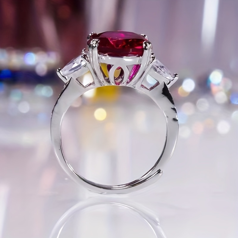 Shavano Red Synthetic Ruby Ring 925 Sterling Silver Crystal Accents