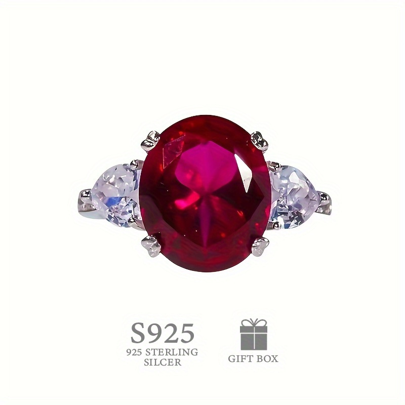 Shavano Red Synthetic Ruby Ring 925 Sterling Silver Crystal Accents
