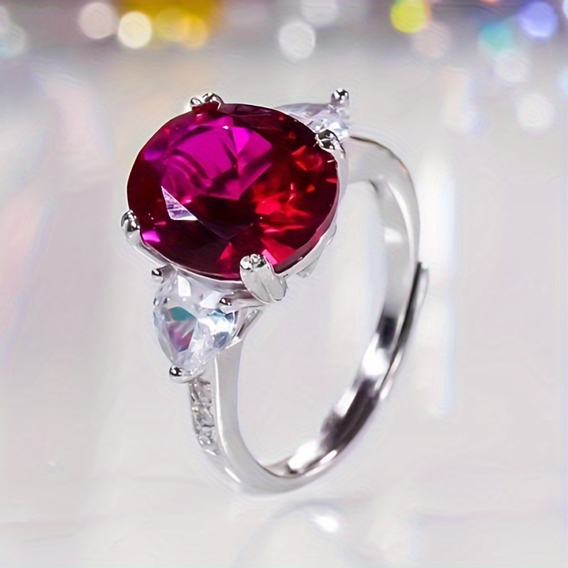 Shavano Red Synthetic Ruby Ring 925 Sterling Silver Crystal Accents