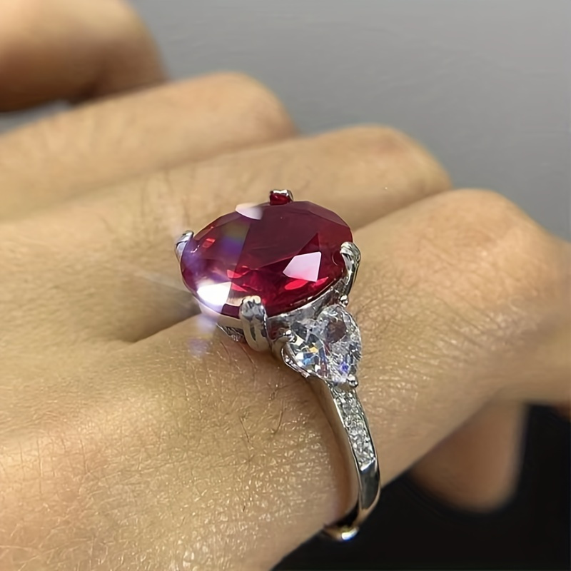 Shavano Red Synthetic Ruby Ring 925 Sterling Silver Crystal Accents