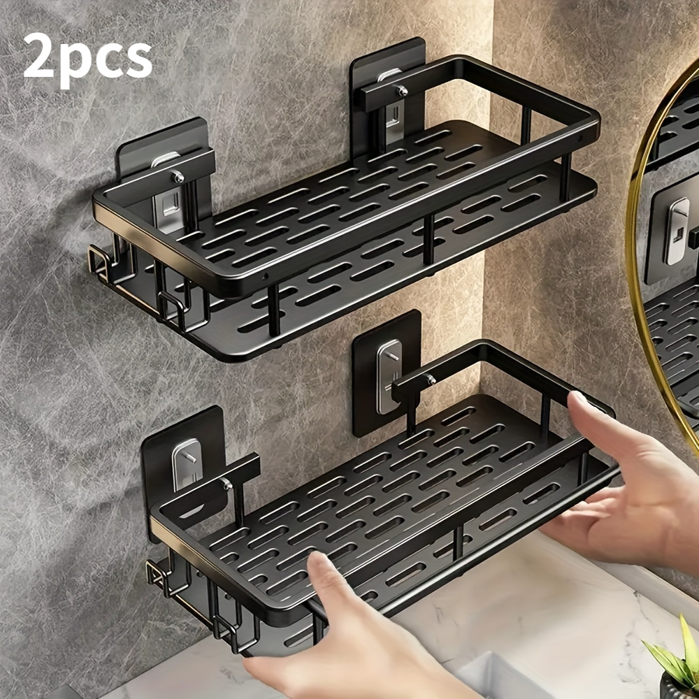 

2--mounted Aluminum Bathroom Shelves - No-drill Adhesive Corner Storage Organizer For Kitchen & Bathroom Accessories, Space-saving Rectangular Design, Non-rust Material