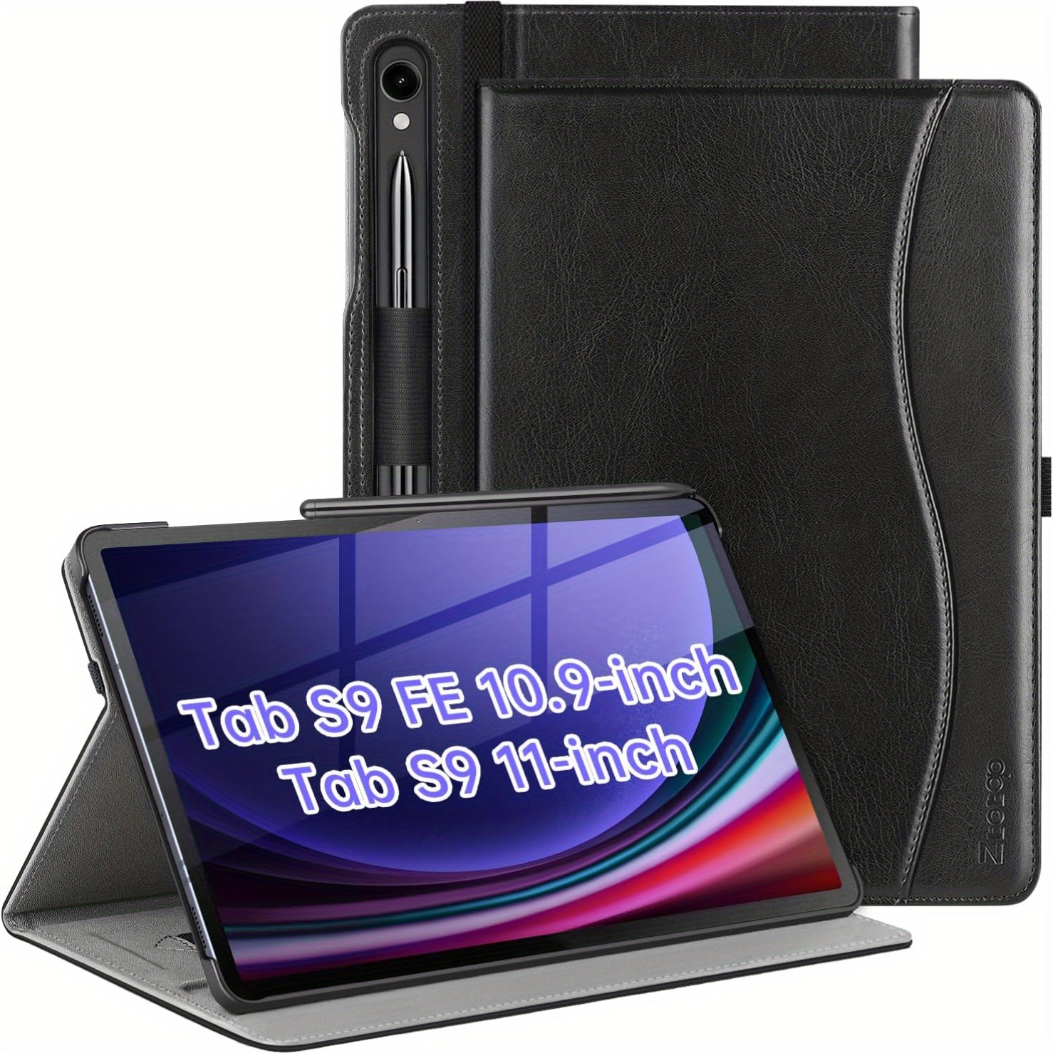 

Case Fe 5g 10.9 Inch/ Tab S9 11 Inch Case 2023, Pu Leather Business Cover With Auto Sleep/ Wake, Front Pocket, Hand Strap S9 Fe Tablet Pen, Black