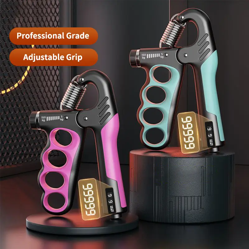 adjustable non strength trainer counting hand gripper with 11 330 lbs ideal for muscle building recovery durable pp stainless steel in purple Product details 1