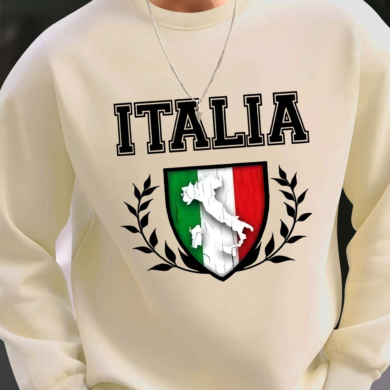 

Men's Casual Italian Graphic Sweatshirt, Stretchy Crew Neck Pullover, Polyester Fabric, Regular Fit, Printed Design, Sports Hoodie For Spring/autumn