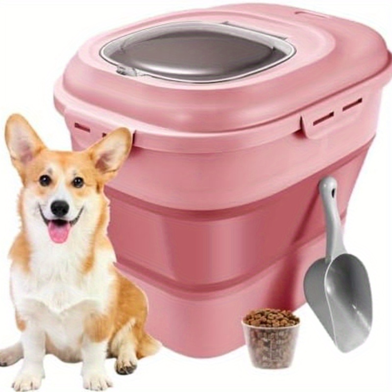 

1pc Large Capacity Collapsible Pet Food Storage Container With Locking Lid, Food-safe, Includes And Small Bowl, Ideal For Dog Food, Cereal, And Pantry Organization