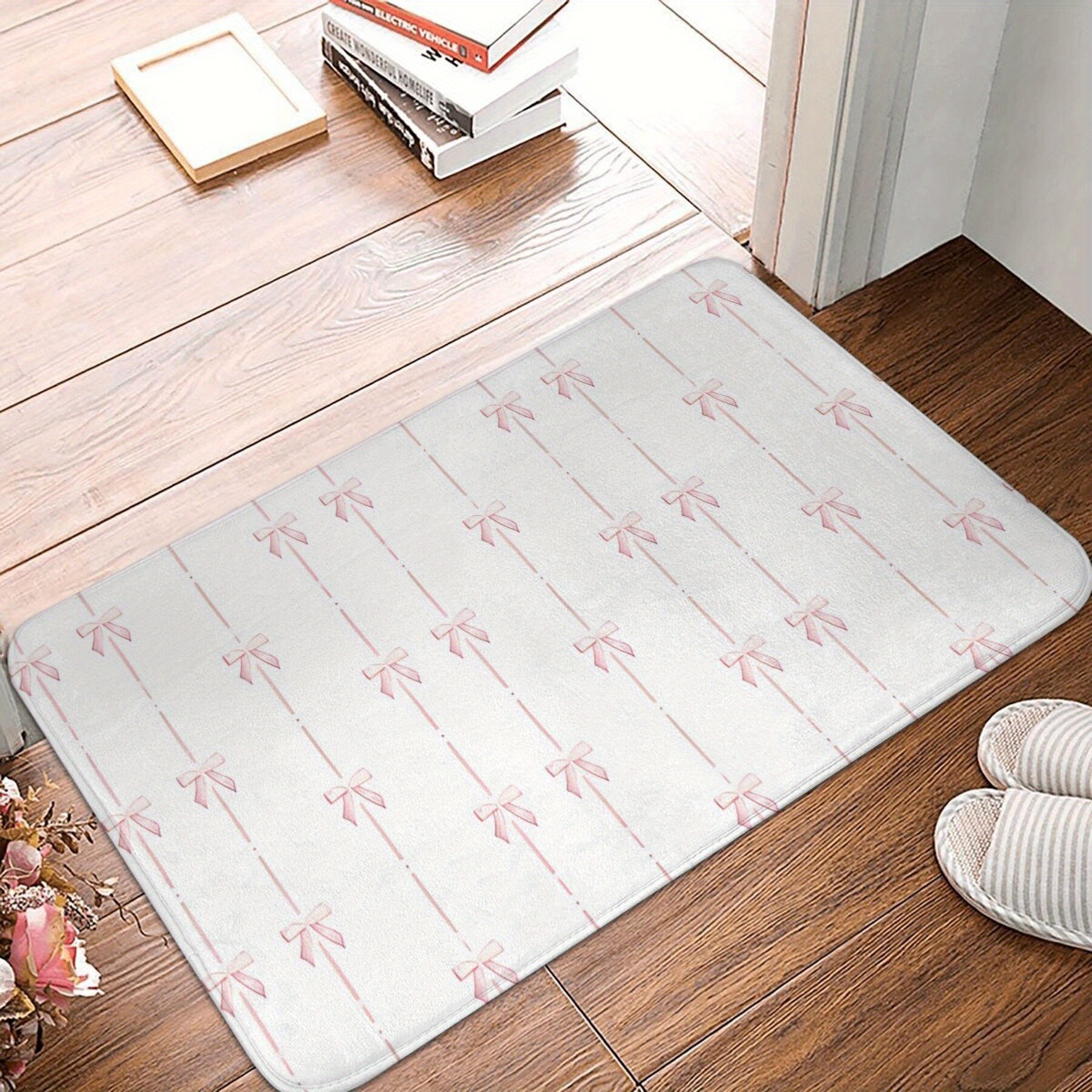 

Ribbon Anti-slip Bath Mat - Cozy Indoor Welcome Rug For Living Room Or Balcony, Machine Washable Polyester Doormat For Home Decor, Best For Christmas