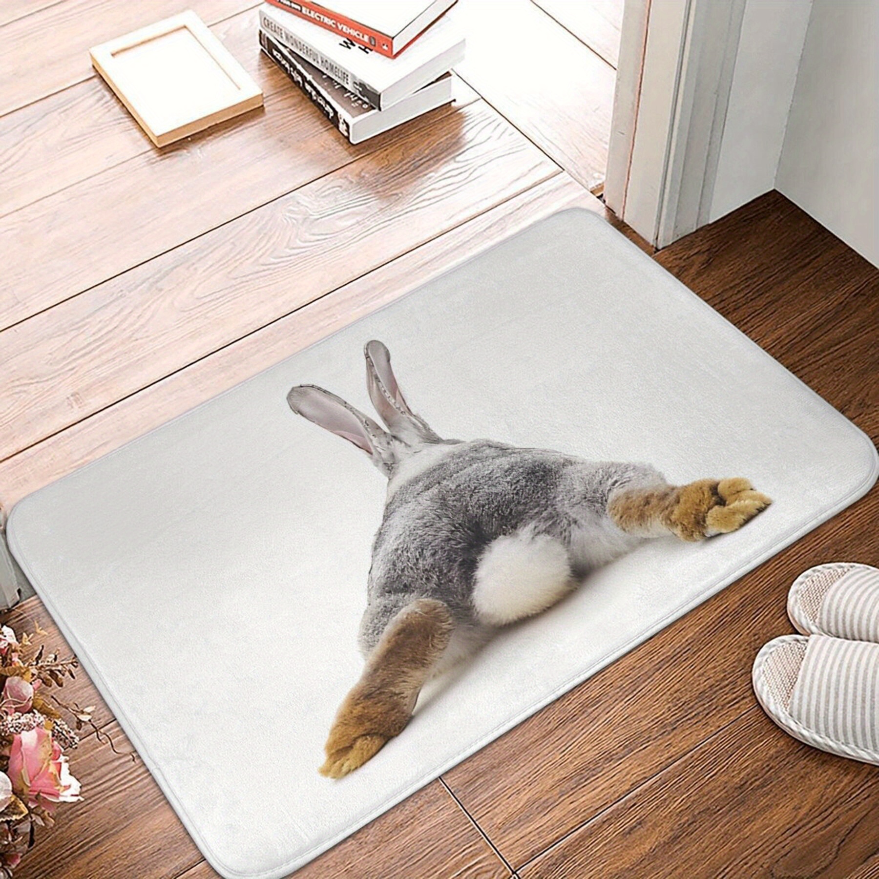 

1pc Rabbit Behind Bath Mat Anti-slip Doormat Bath Mat Merry Christmas Gift Present Balcony Carpet Entrance Door Rug Home Decor - Machine Washable, Lightweight, Polyester