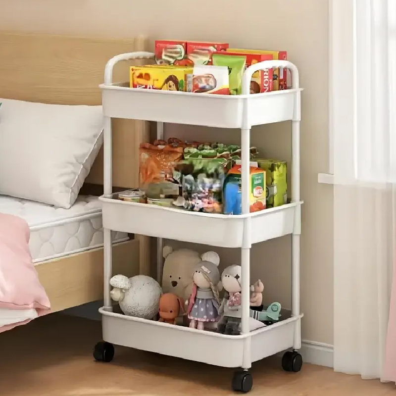 3 tier rolling storage cart with wheels versatile white organizer for kitchen bedroom bathroom more easy assembly   plastic with multi use shelves for snacks books and supplies details 0