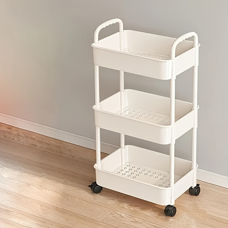 3 tier rolling storage cart with wheels versatile white organizer for kitchen bedroom bathroom more easy assembly   plastic with multi use shelves for snacks books and supplies details 1