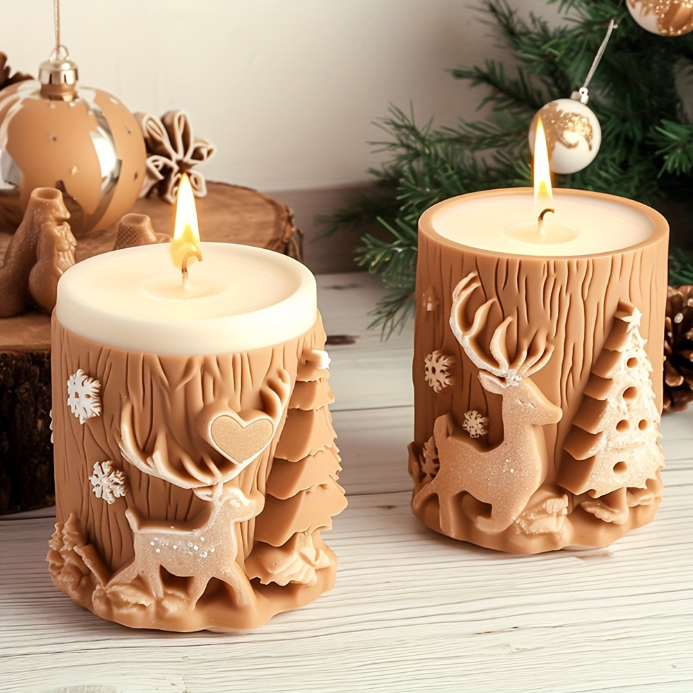 

2pcs Christmas Deer Silicone Candle Molds - Cylindrical Aromatherapy Wax Molds For Resin Crafts & Home Decor Gifts, Best For Christmas