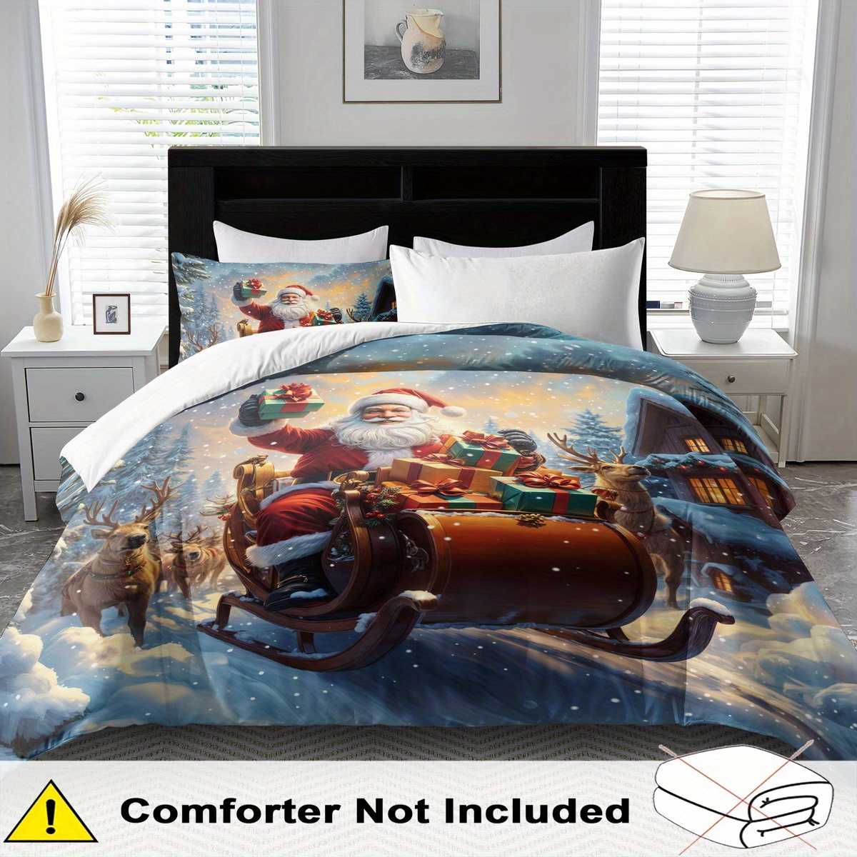TEMU 2/3-teiliges Weihnachts-Bettbezug-Set, weich und bequem, Queen Size Bettbezug Bettwäsche, Cartoon Weihnachtsmann Geschenke Bettbezug King Size,