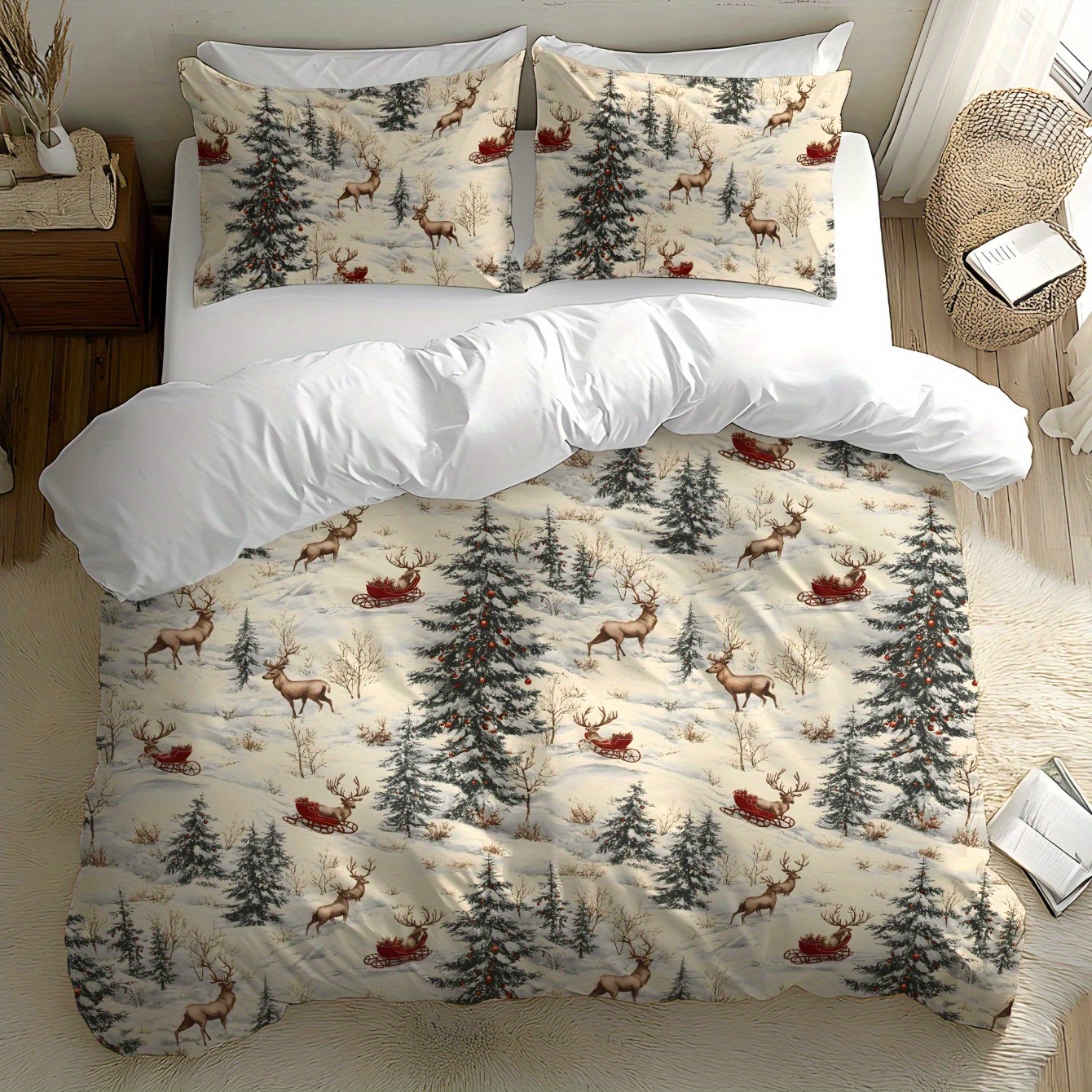 Image of 2/3pcs Christmas Quilt Cover Set, Cute And Christmas Tree Pattern Bedding Set, Soft And Comfortable Quilt Cover, Suitable For Bedroom, 1*quilt 1/2*pillowcase, No Core