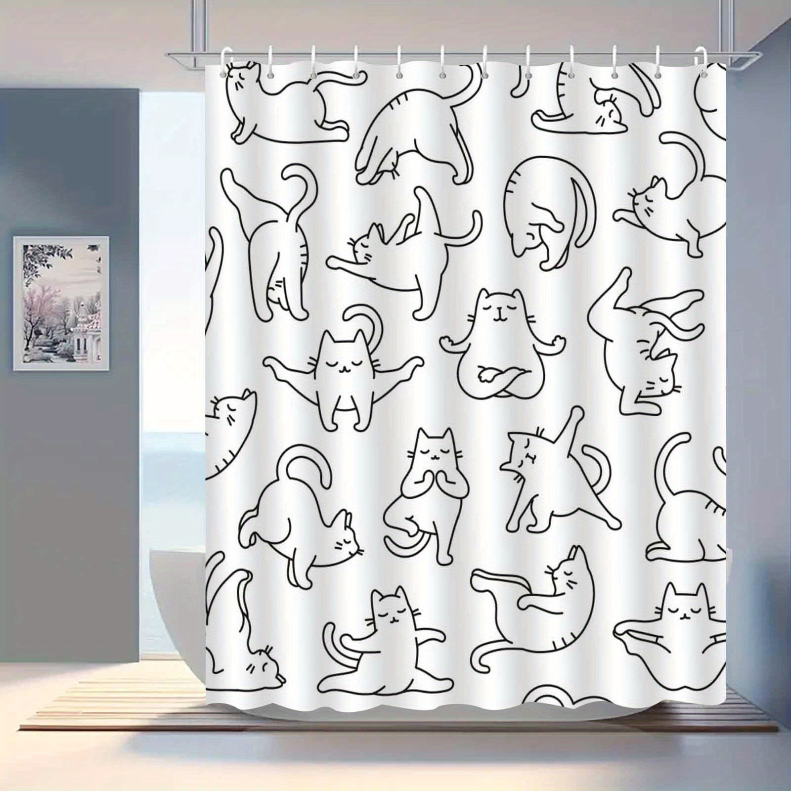 

Jit1pcs Simple And Cute Instagram Cat Shower Curtain, High-end Elegant Waterproof And Anti Fog Bathroom Curtain, Multifunctional Waterproof Curtain, Bathroom Decoration Pattern