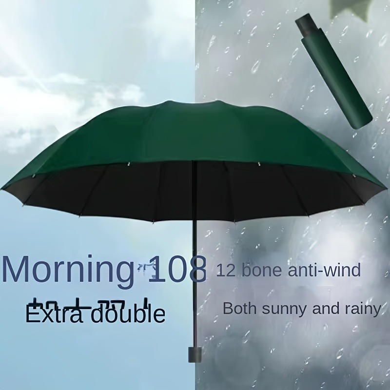 TEMU Oversized 12-rib Windproof And Waterproof Folding Umbrella, Suitable For Business Men And Women To Travel, Reinforced Umbrella Suitable For