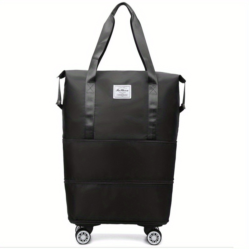 TEMU 1pc-large-capacity Foldable Travel Storage Bag, Durable Nylon Material, Black, Multifunctional Portable, With Wheels, Suitable For Outdoor