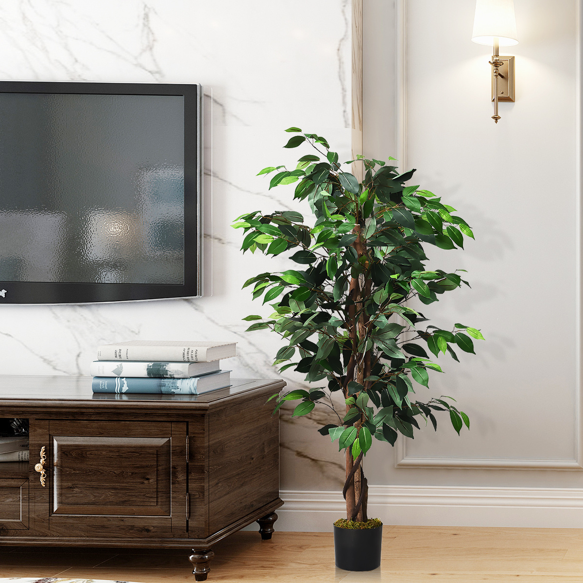 TEMU Arbre Ficus Artificiel de de Hauteur avec 504 Feuilles de Soie Épaisses – Entretien, Verdure Fausse Réaliste en Pot, Parfaite pour la Décoration