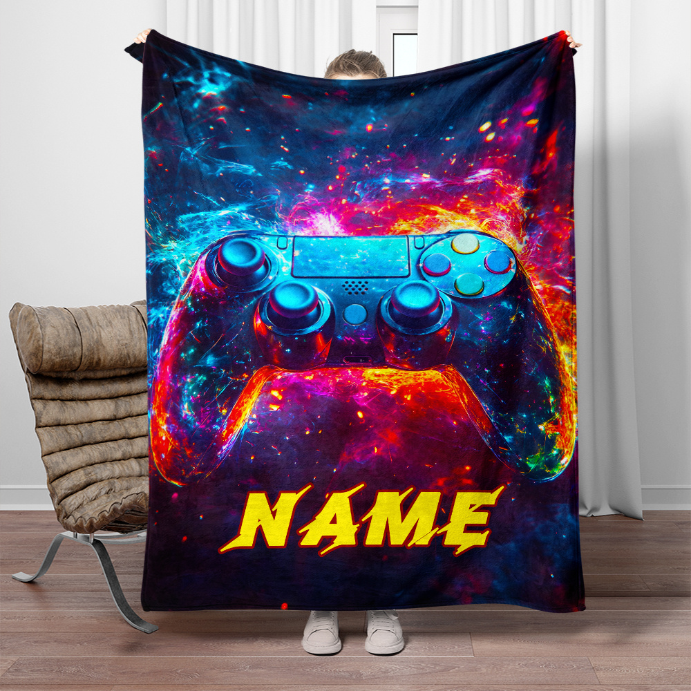 

Custom Name Gaming Blanket - Soft, Lightweight Flannel Throw For Couch, Bed, Travel & Camping - Gamepad Design, Favor Or Gift