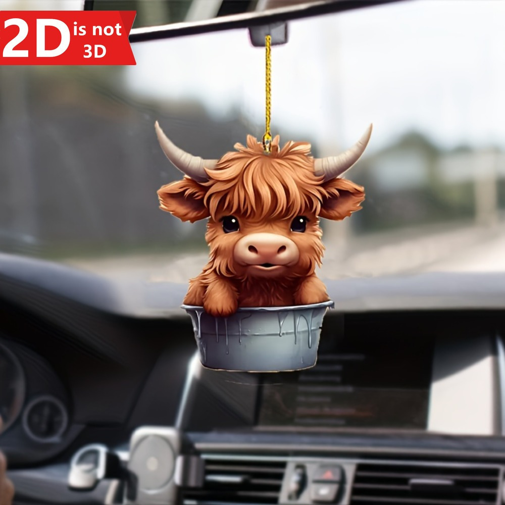 

1pc Cute Bucket Cow Pattern Car Interior, 2d Style Couple Pendant, Key Pendant, And Backpack Pendant Are All Ideal Valentine's Day Gifts And Creative Decorations