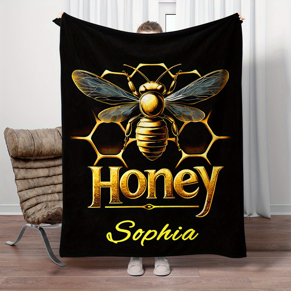 

Custom Honey Bee Flannel Throw Blanket - Soft, Lightweight & Warm For Sofa, Bed, Travel, Camping & Office - Personalized , Favor