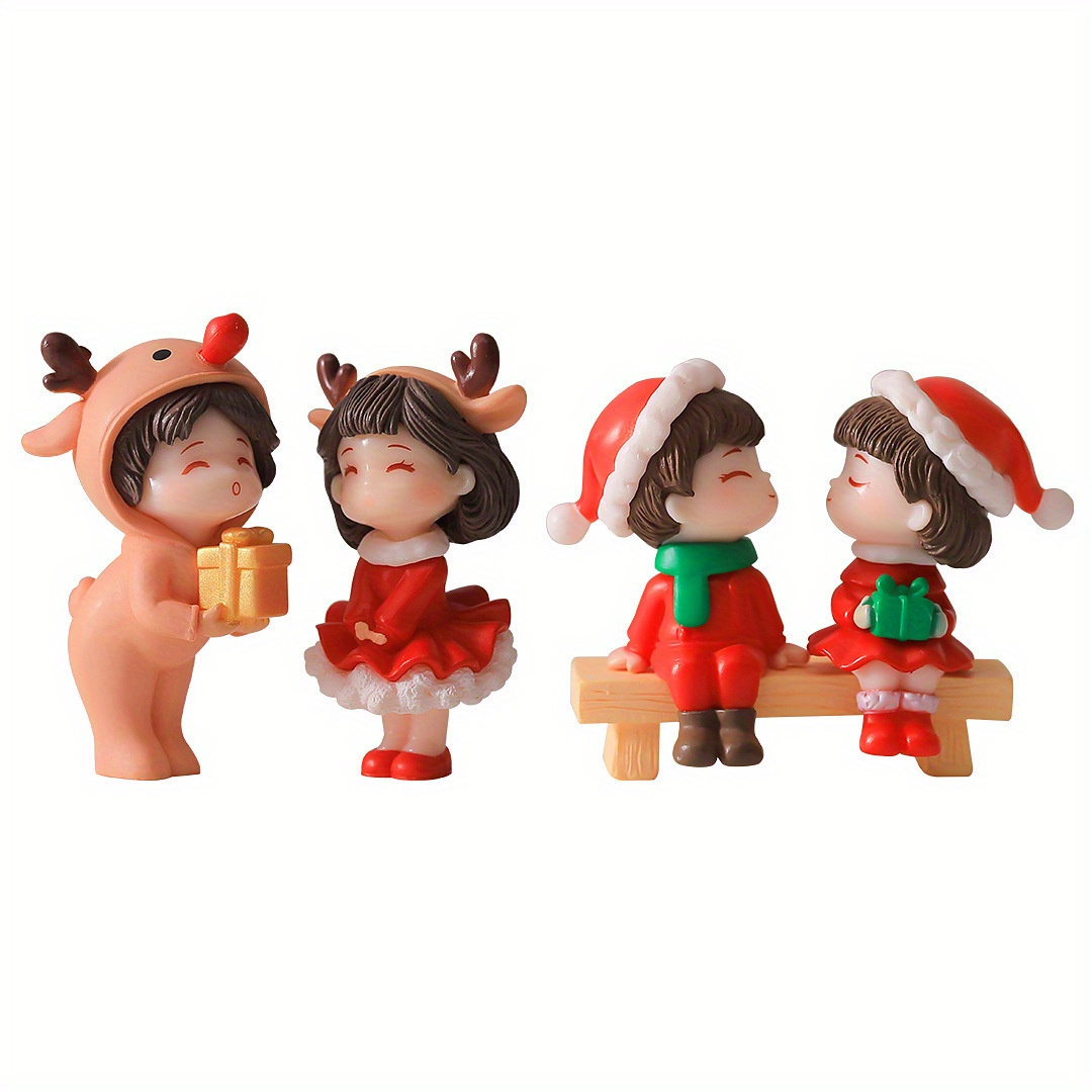 

5pcs Christmas Couple Figurines Set - Diy Decorations, Ornaments, For & , No Batteries Required