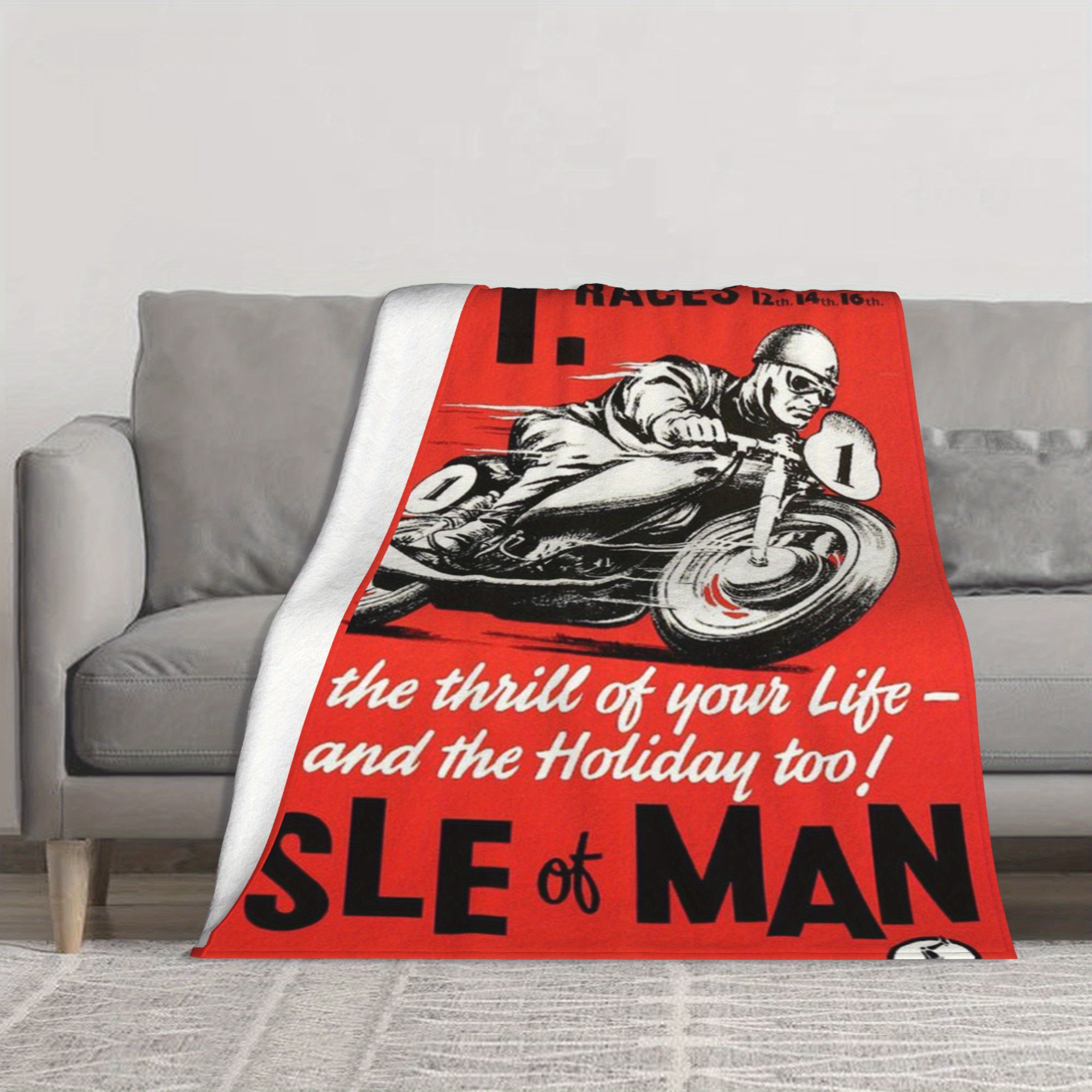 

Race Flannel Throw Blanket - Soft, Warm, And Comfortable Multi-functional Nap Blanket For Home, Office, Car, Camping - Polyester, Style With Motorcycle Theme, Machine Washable