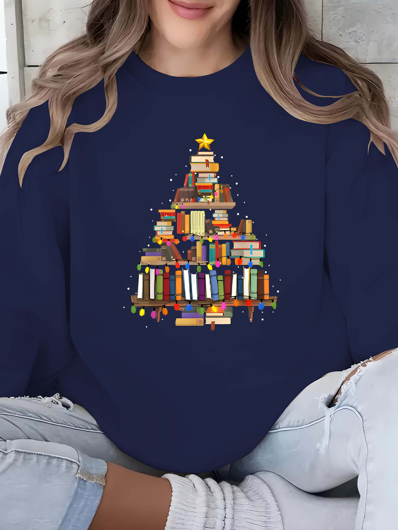 IZYJOY Sweat-shirt De Noël Pour Femme En Chenille Avec Patch Imprimé Et