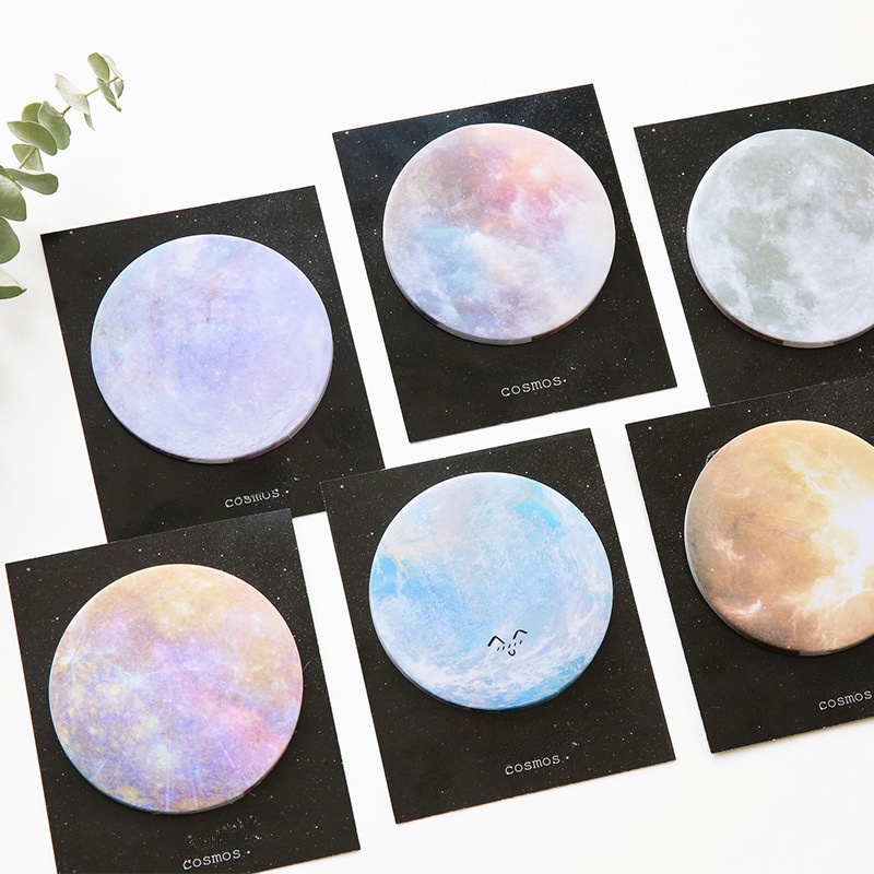 A Set Of 6 Pads, Per Pad, With Planet Patterns. Round Memo Pads, Perfect For Notes And Office Supplies, Ideal As Prizes