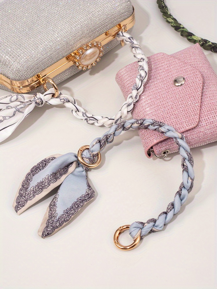 Fashion Scarf Handbag Chain Accessory, Creative Short Woven Polyester Bag Strap, Trendy Universal Purse Chain with Decorative Leaf Pendant details 0