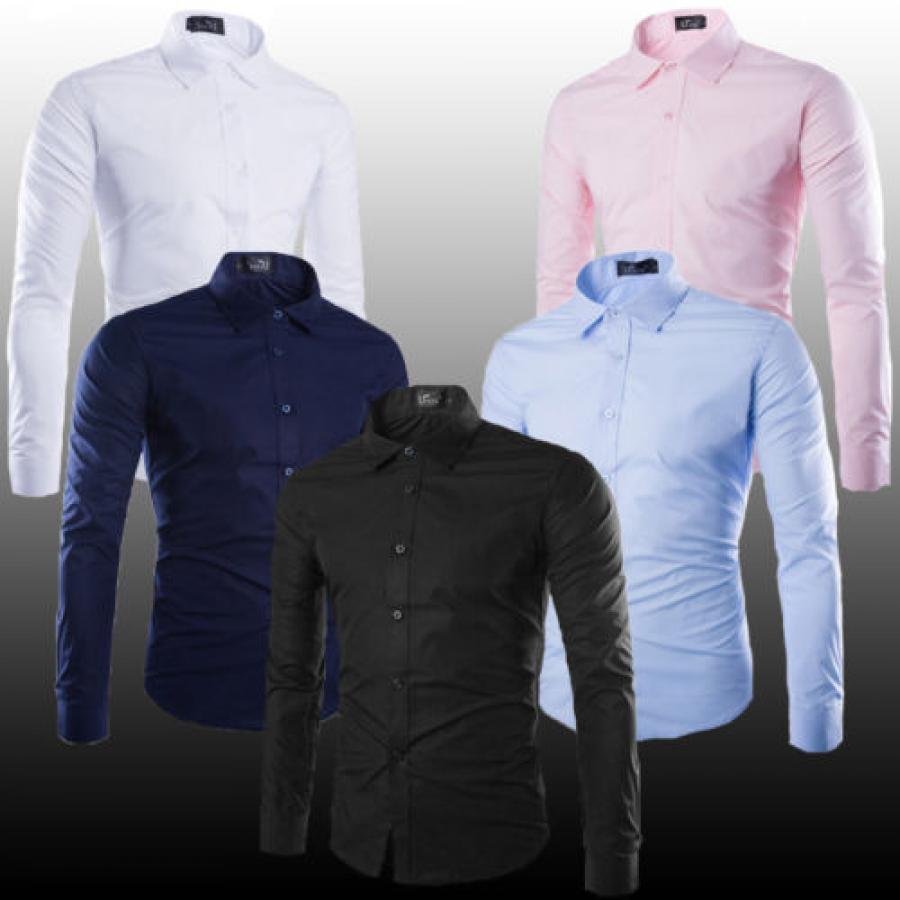 

Men's Slim Fit Long Sleeve Dress Shirt - Pocketless, Collar, , Ideal For Business & Casual Wear In Autumn, Elegant Shirts For New Years