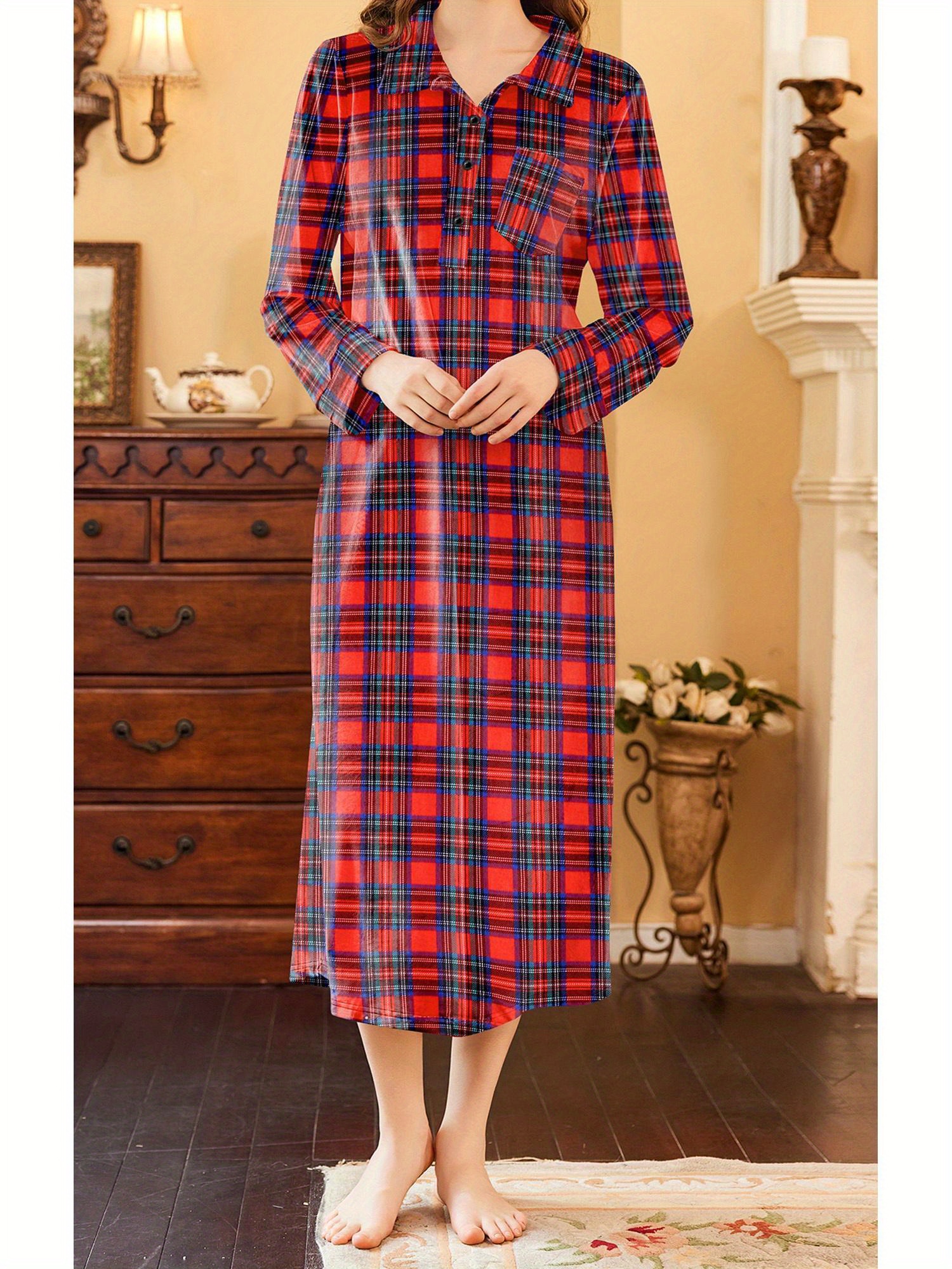 women flannel nightgown full length boyfriend nightshirt long sleep dress  with button loungewear long gowns for women sleepwear loose night dresses  for women lightweight robe | Free Shipping On Items Shipped From
