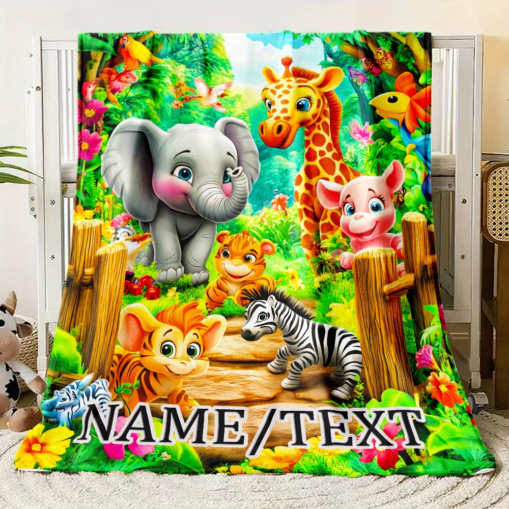 TEMU Personalized Cartoon Animal Flannel Throw Blanket - Soft, Lightweight & Durable - Sofa, Bed, Travel & Office - Custom Name - Ideal Gift For