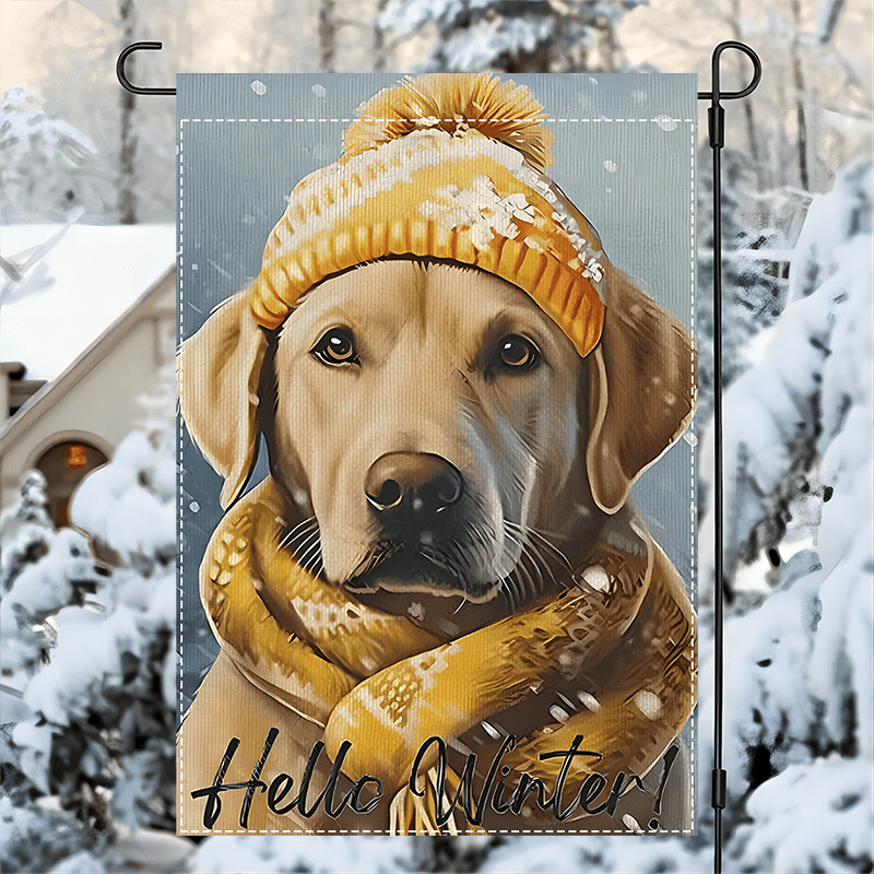 

Double-sided Labrador Garden Flag - 12x18 Inch, Polyester, Outdoor Burlap, Hello Winter Home Decoration, No Electricity Needed