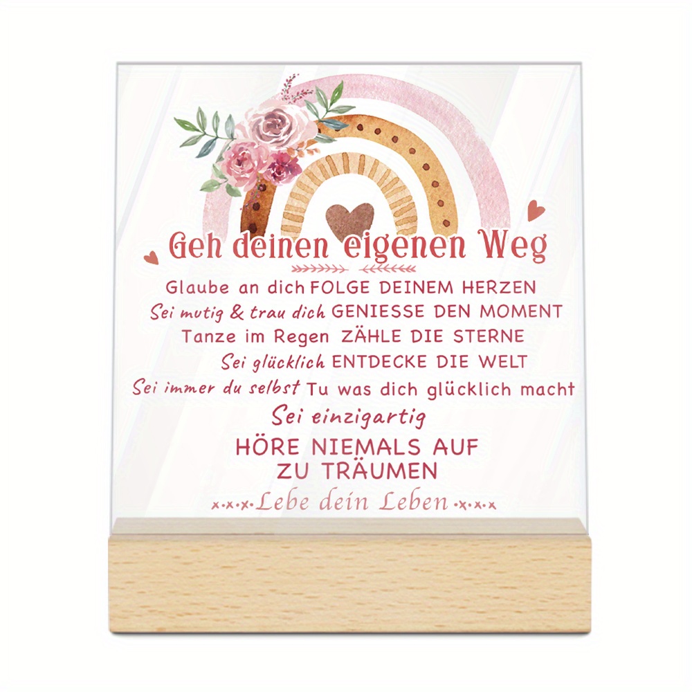 Image of Putuo Decor 1pc German Square Shaped Acrylic Sign Wooden Base Table Decor, Believe In Yourself Your Heart & Dare , Desktop Decoration For Home Farmhouse Shop, Gift