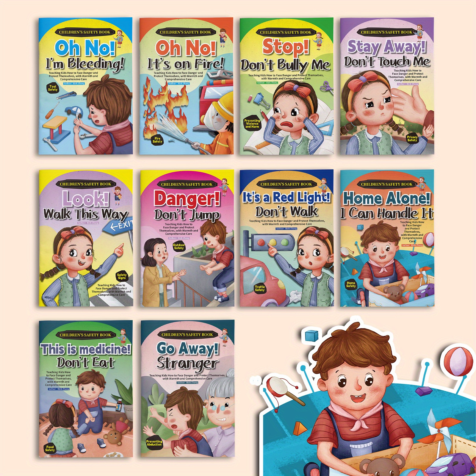 TEMU 10pcs 세트, 어린이용 안전 지식 그림책 세트 - ZHIDIAN INTERNATIONAL (미국) LLC의 다양한 시나리오 영어 언어 시리즈, 2024-05-01 출시 예정 세트